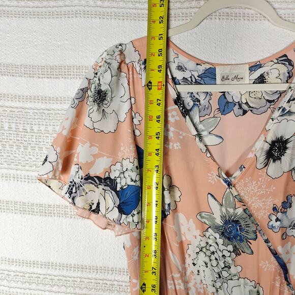 Ella Mara Peach Blue Floral Maxi Dress Short Sleeve Size S - Picture 6 of 10